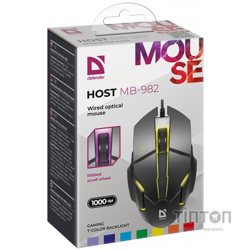 Мишка Defender Host MB-982, 3 кн., 1000 pdi, 7 кол. підсвітки, чорна (52982)