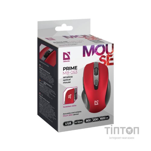 Мишка Defender Prime MB-053 Silent Wireless Red (52052)