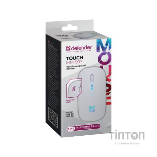 Мишка Defender Touch MM-997 Silent Wireless RGB White (52998)