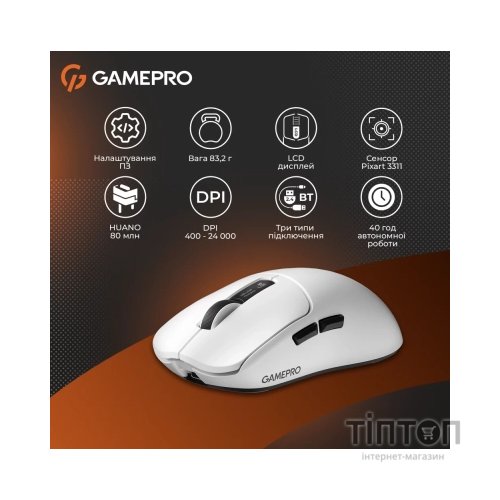 Мишка GamePro Genesis Ranker Wireless/Bluetooth/USB White (GM012W)