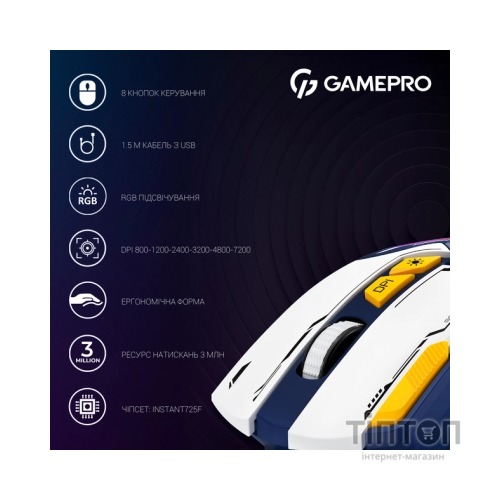 Мишка GamePro GM300BL USB Blue/White (GM300BL)