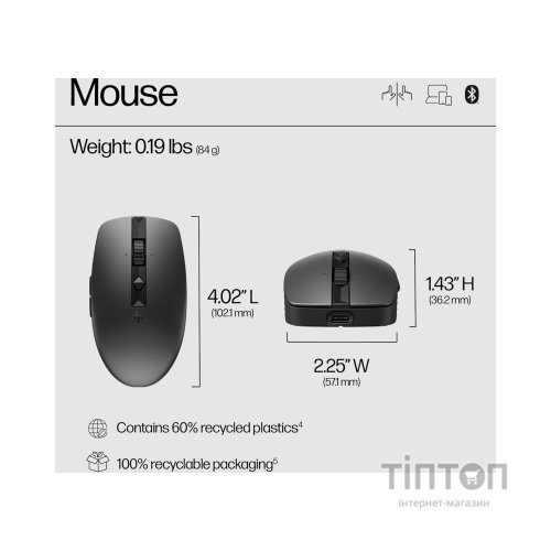 Мишка HP 710 Silent Rechargeable Wireless Black (6E6F2AA)