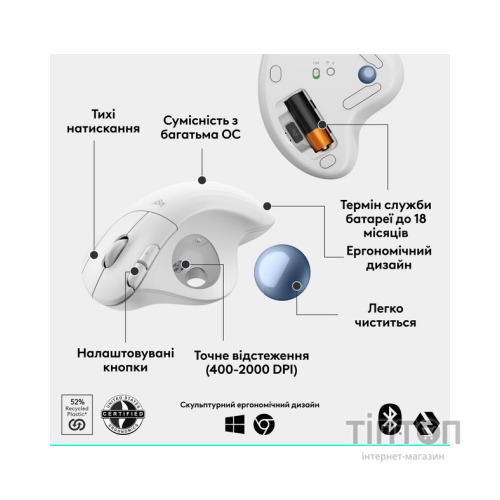 Мишка Logitech Ergo M575S Wireless Trackball Off-white (910-007030)