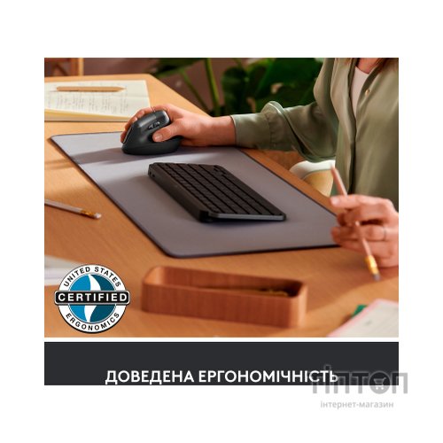 Мишка Logitech Lift Vertical Ergonomic Wireless/Bluetooth for Business Graphite (910-006494)