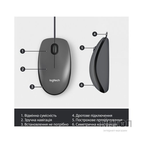 Мишка Logitech M100 USB Black (910-006652)