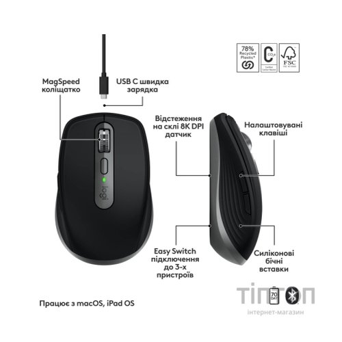 Мишка Logitech MX Anywhere 3S для MAC Wireless Space Grey (910-006947)