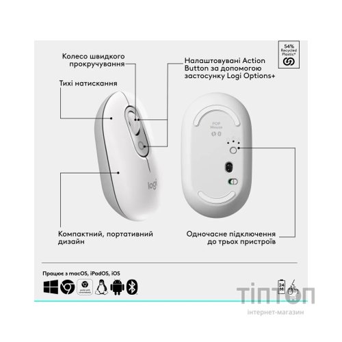 Мишка Logitech POP Mouse With Emoji Bluetooth Off-White (910-007411)