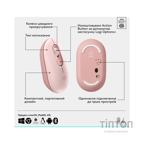 Мишка Logitech POP Mouse With Emoji Bluetooth Rose (910-007413)