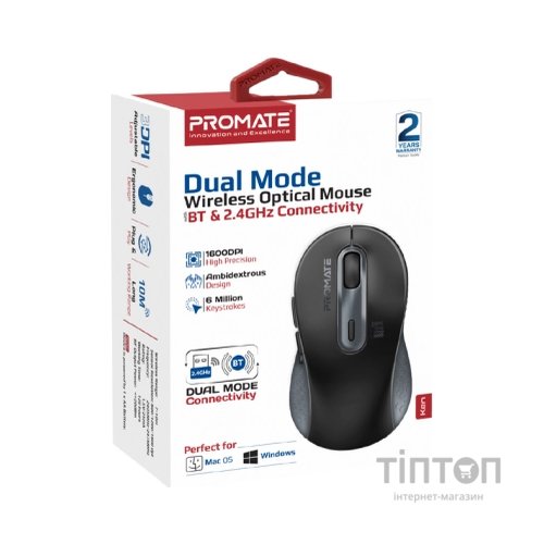 Мишка Promate Ken Wireless/Bluetooth Black (ken.black)