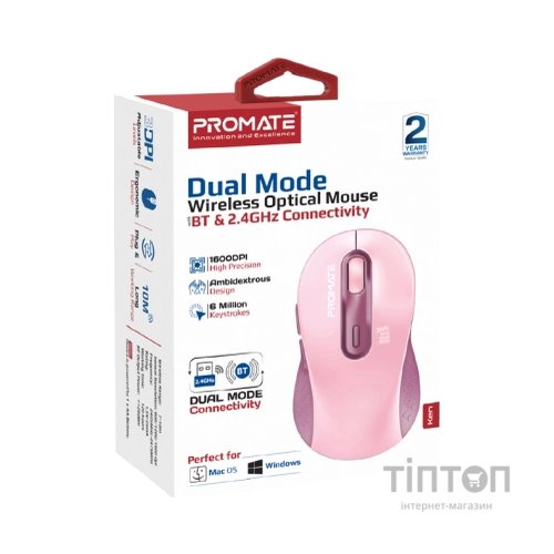 Мишка Promate Ken Wireless/Bluetooth Pink (ken.pink)