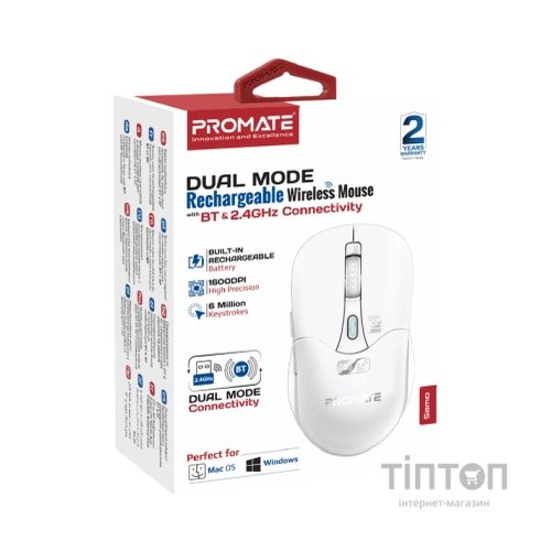Мишка Promate Samo Wireless/Bluetooth White (samo.white)
