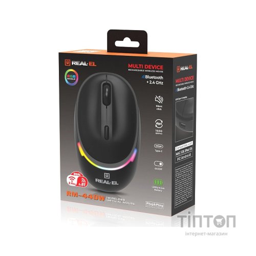 Мишка REAL-EL RM-440W Wireless/Bluetooth Black (EL123200045)