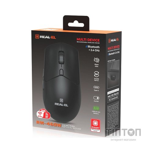 Мишка REAL-EL RM-460W Wireless/Bluetooth Black (EL123200048)