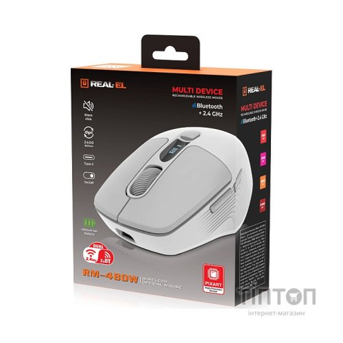 Мишка REAL-EL RM-480W Wireless/Bluetooth White (EL123200050)