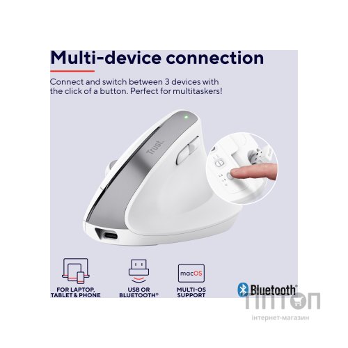Мишка Trust Bayo+ Ergonomic Wireless/Bluetooth White (25399)