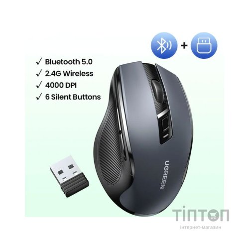 Мишка Ugreen Ergonomic Wireless Grey (90855)
