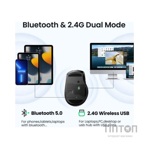 Мишка Ugreen Ergonomic Wireless Grey (90855)
