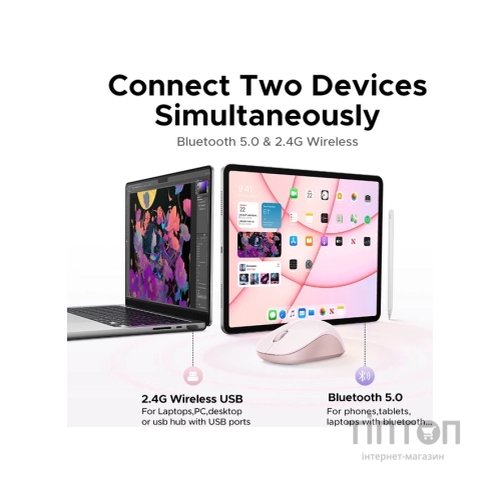 Мишка Ugreen M331 Wireless/Bluetooth Pink (65625)