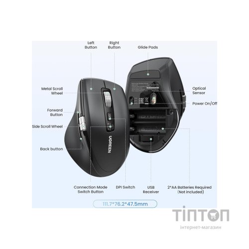 Мишка Ugreen M751 Wireless/Bluetooth Black (45792)