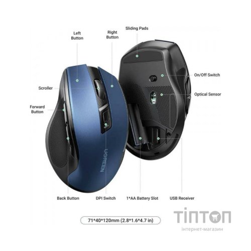 Мишка Ugreen MU006 Ergonomic Wireless Blue (15064)