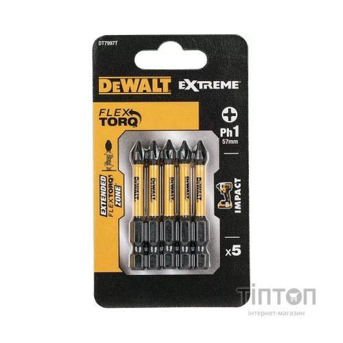 Набір біт DeWALT IMPACT TORSION, ударні, Philips, Ph1, L=57 мм, 5 шт (DT7997T)