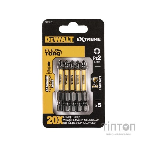 Набір біт DeWALT IMPACT TORSION, ударні, Pozidriv, Pz2, L=57 мм, 5 шт (DT7391T)