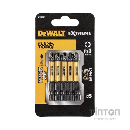 Набір біт DeWALT IMPACT TORSION, ударні, Pozidriv, Pz3, L=57 мм, 5 шт (DT7392T)