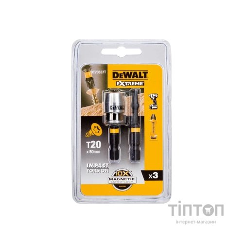 Набір біт DeWALT IMPACT TORSION, ударні, T20, L=50 мм, 2 шт + магнітний тримач (DT70537T)
