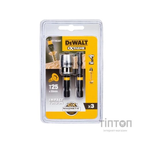 Набір біт DeWALT IMPACT TORSION, ударні, T25, L=57 мм, 2 шт + магнітний тримач (DT70538T)
