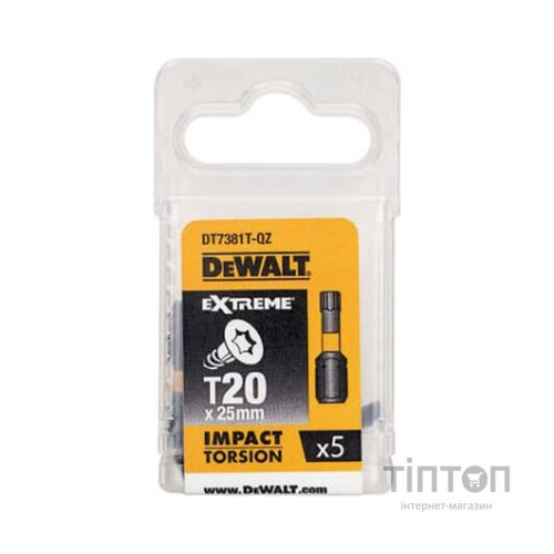 Набір біт DeWALT IMPACT TORSION, ударні, Torx, Т20, L = 25 мм, 5 шт (DT7381T)