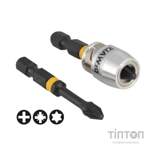 Набір біт DeWALT IMPACT TORSION, ударних, Pz2, L=50 мм, 2 шт.+магнітний тримач (DT70535T)