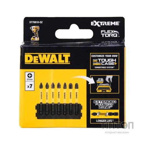 Набір біт DeWALT в касеті для Tough Case, FlexTorq, L=57 мм, Рh1-2шт, Рh2-3шт, Рh3-2шт. (DT70818)