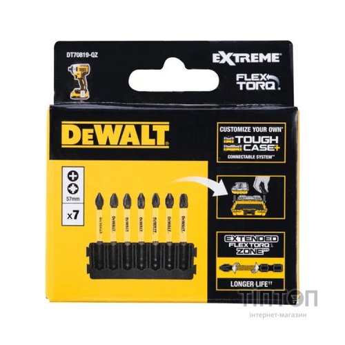 Набір біт DeWALT в касеті для Tough Case, FlexTorq, L=57 мм, Рh1, Рh2-2шт, Рz1, Рz2-2шт. (DT70819)