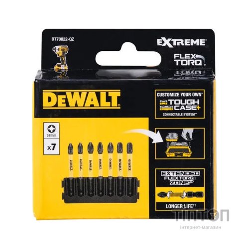 Набір біт DeWALT в касеті для Tough Case, FlexTorq, L=57 мм, Рz2 - 7 шт. (DT70821)