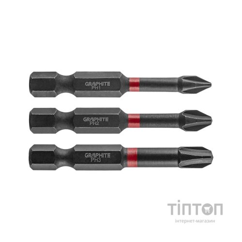 Набір біт Graphite ударні 3 од., 1/4", PH1/2/3 x 50мм, сталь S2 (56H543)