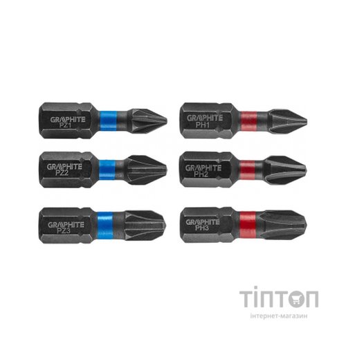 Набір біт Graphite ударних PH1 / 2/3, PZ1/2/3 x 25 мм, 6 шт. (56H540)