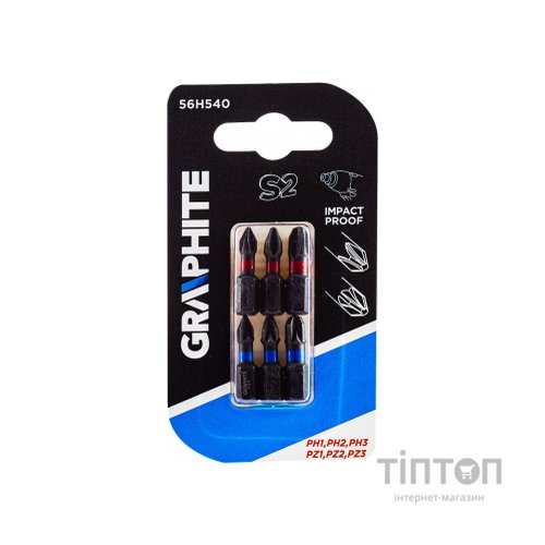 Набір біт Graphite ударних PH1 / 2/3, PZ1/2/3 x 25 мм, 6 шт. (56H540)