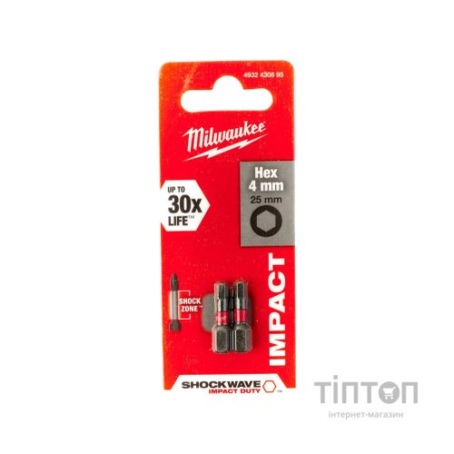 Набір біт Milwaukee SHOCKWAVE, Hex4, 25мм, 2шт (4932430895)