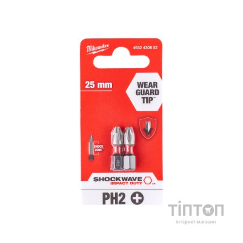 Набір біт Milwaukee SHOCKWAVE, PH2, 25мм, 2шт (4932430852)
