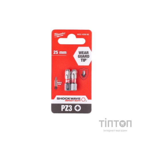 Набір біт Milwaukee SHOCKWAVE, PZ3, 25мм, 2шт (4932430868)
