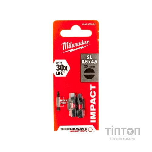 Набір біт Milwaukee SHOCKWAVE, SL0,6x4,5, 25мм, 2шт (4932430901)