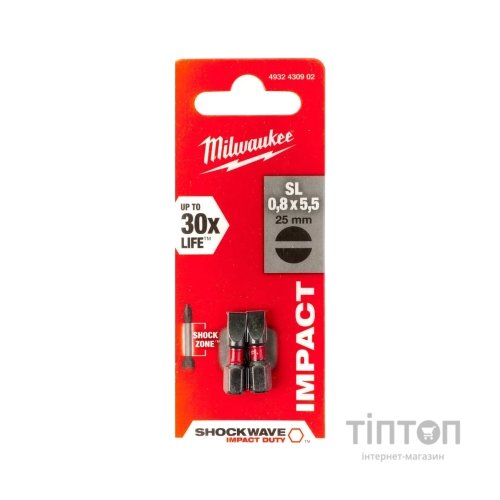 Набір біт Milwaukee SHOCKWAVE, SL0,8x5,5, 25мм, 2шт (4932430902)