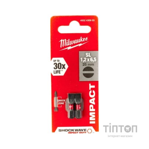 Набір біт Milwaukee SHOCKWAVE, SL1,2x6,5, 25мм, 2шт (4932430903)