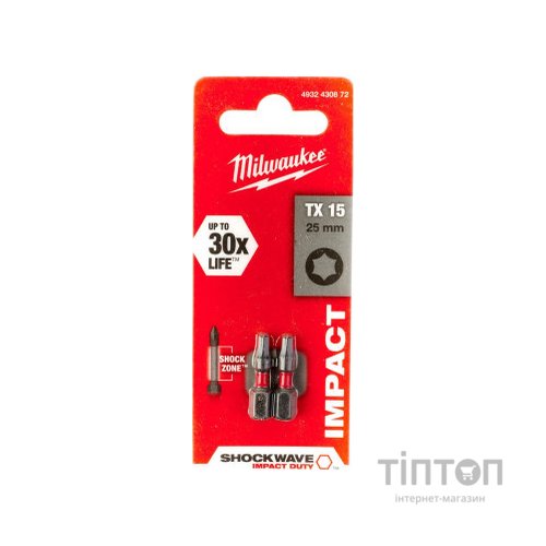 Набір біт Milwaukee SHOCKWAVE, TX15, 25мм, 2шт (4932430872)