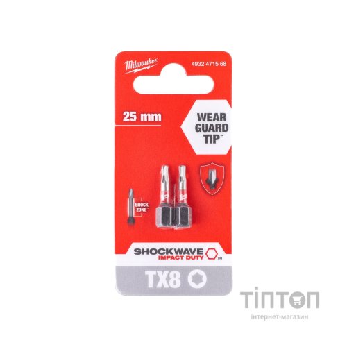 Набір біт Milwaukee SHOCKWAVE, TX8, 25мм, 2шт (4932471568)