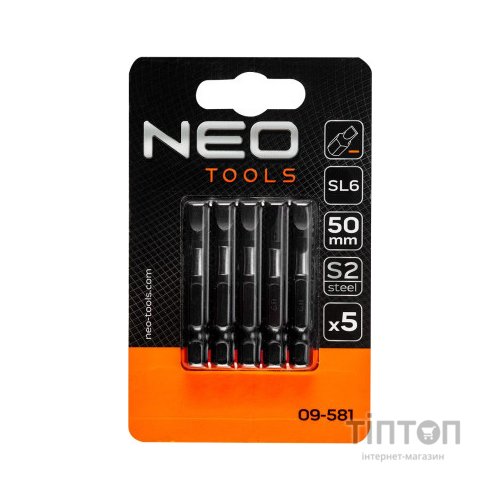 Набір біт Neo Tools ударних 50 мм, SL6-5 шт., сталь S2 (09-581)