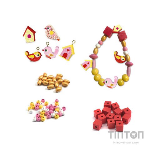 Набір для творчості Djeco з дерев'яними намистинами Пташки (DJ09809)