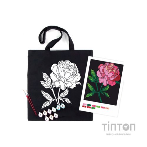 Набір для творчості Rosa екосумка-розмальовка, чорна, Ніжна півонія 38х42см (4823098539742)