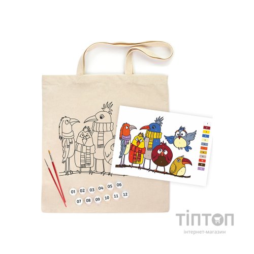 Набір для творчості Rosa Talent екосумка-розмальовка, Funny Birds, 38х42 см (4823098543534)