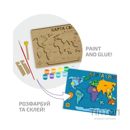 Набір для творчості Rosa Talent Карта світу 3D, МДФ, 24,5 х 18,5 см (4823098540021)